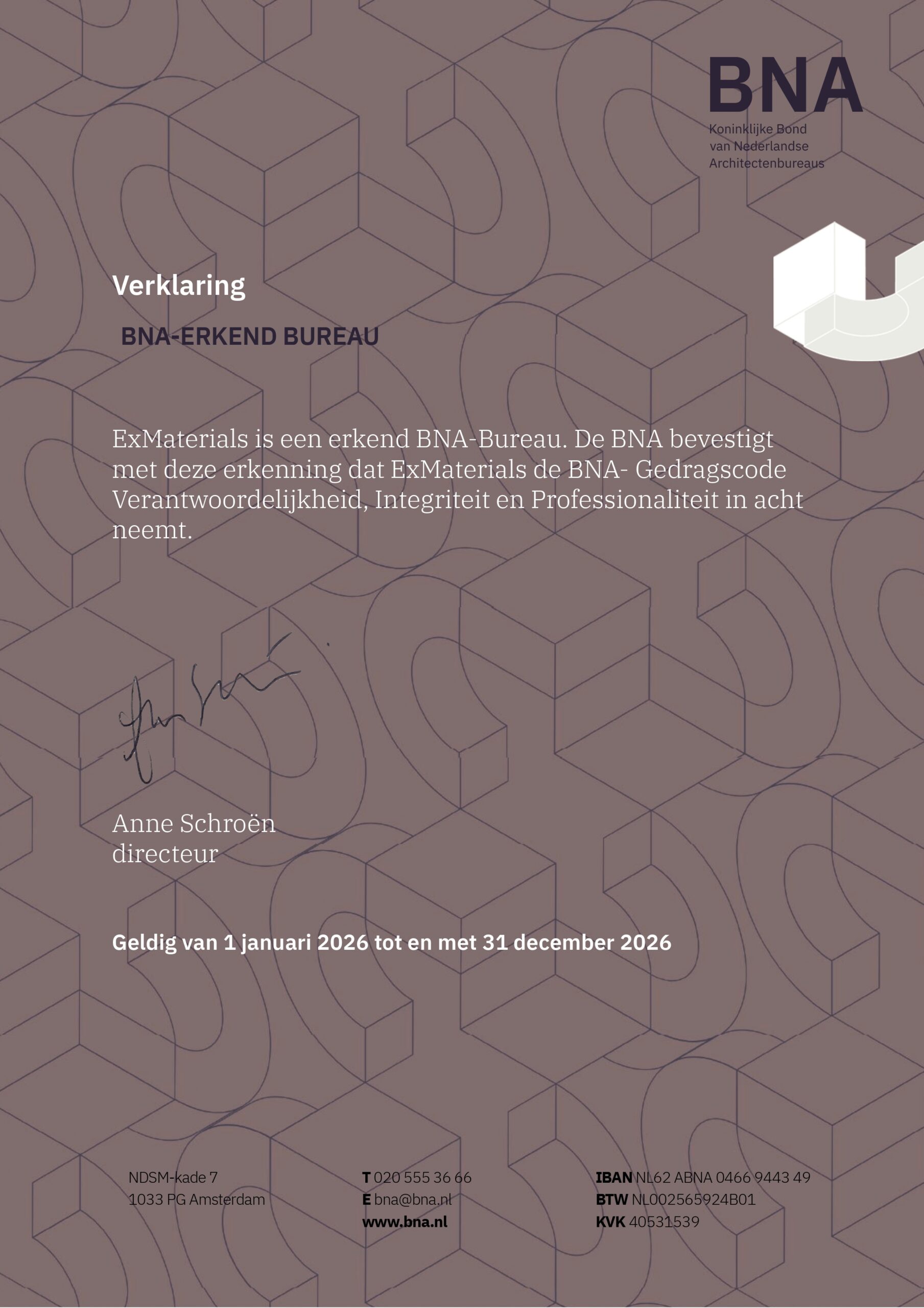 BNA Certificaat 2026 ExMaterials_architect